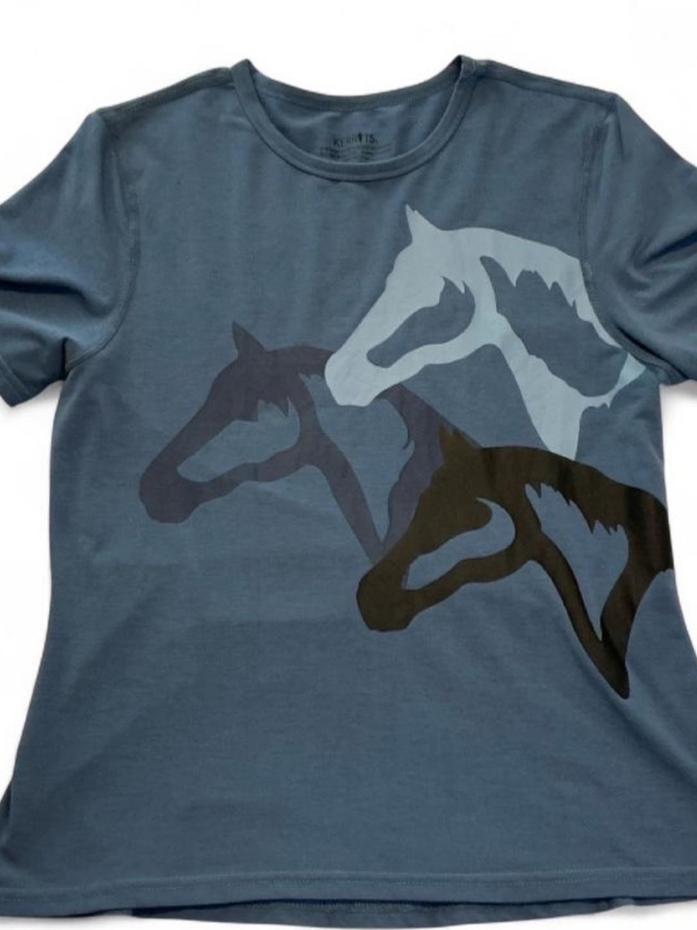 Kerrits Slate Blue Short Sleeve Tee with Horse Trio Graphic